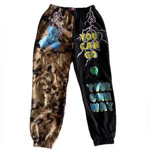 Edikted Multicolor Color block Black Brown Graphic Print Sweatpants Size Medium